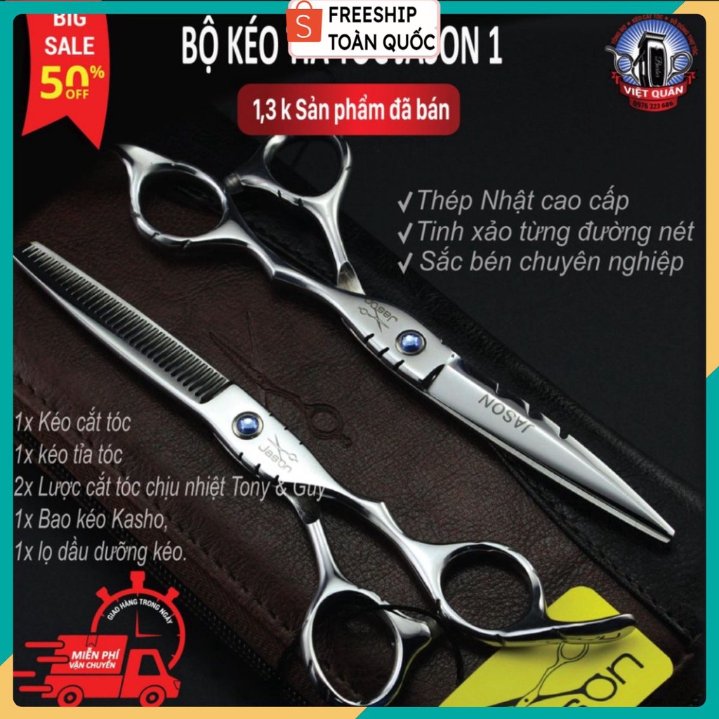 Bộ kéo cắt tóc và kéo tỉa tóc Nhật bản cao cấp JASON 01 Tặng ngay 01 bao kéo và 02 lược Tony&amp;Guy chịu nhiệt . .