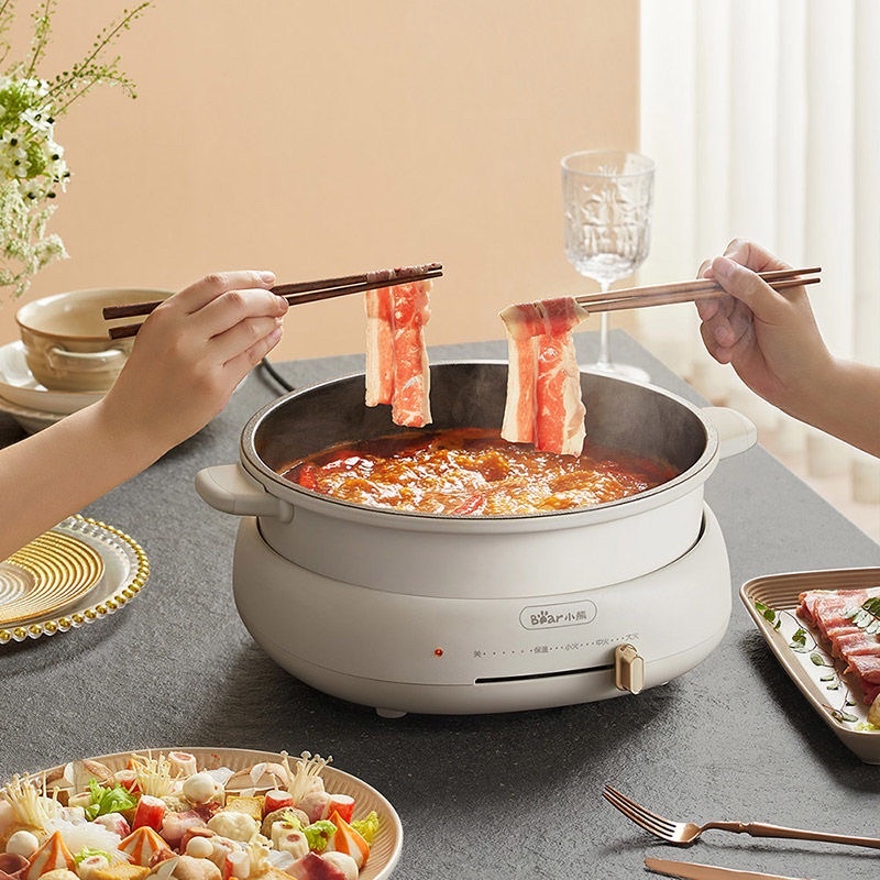 Nồi lẩu nướng điện tháo rời kèm khay hấp inox dung tích 4L 1500W BEAR DHG-C40W2 màu trắng BH 12 tháng