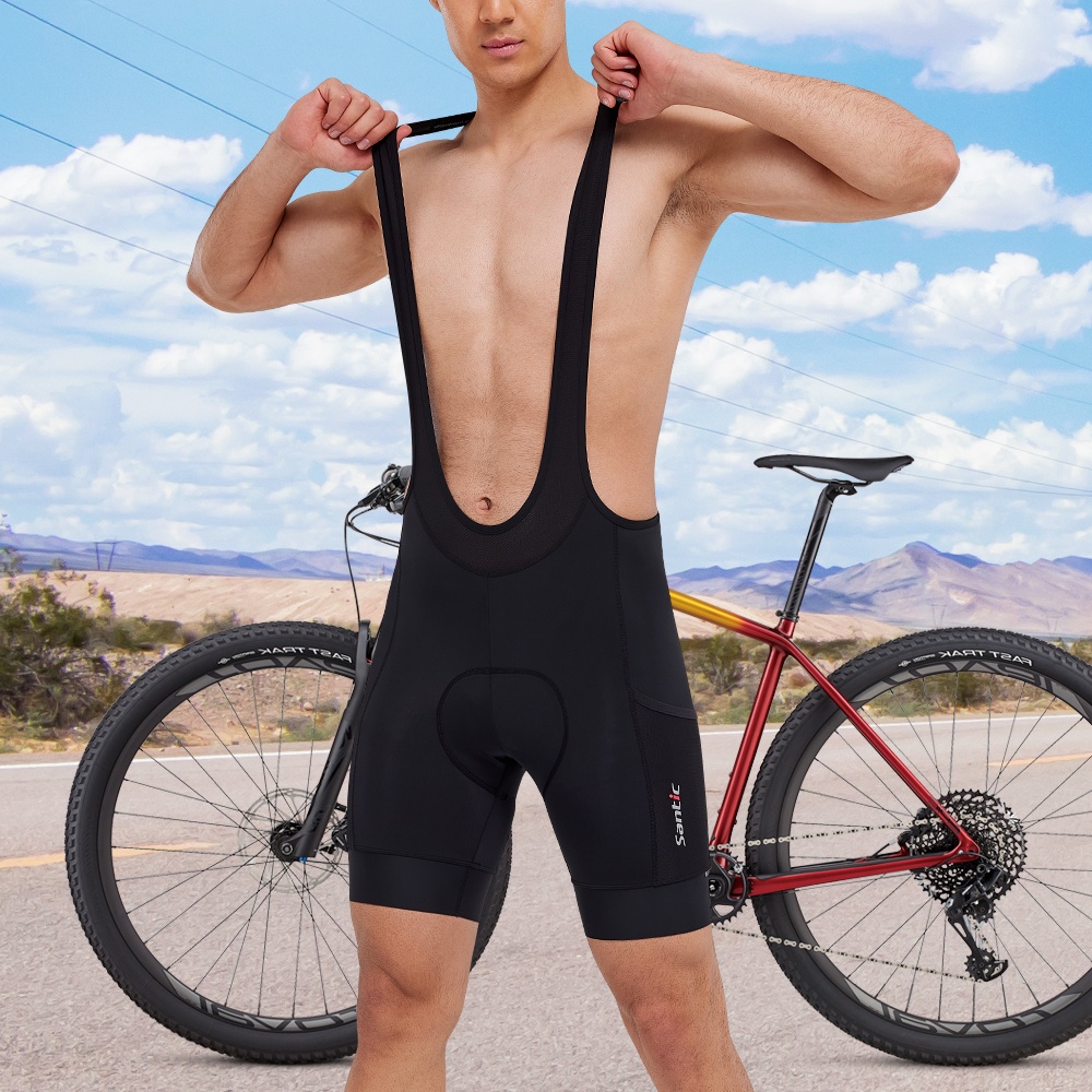 Santic Nam Quần Short Yếm Đi Xe Đạp 4D Đường Đệm Núi Xe Đạp Quần Short Đen Nhanh Khô Thoáng Khí Xe Đạp Yếm Quần Short KM1C05137