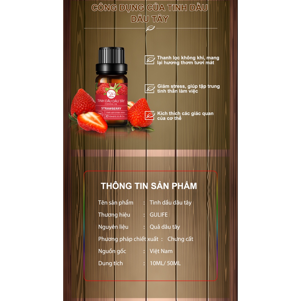 Tinh Dầu Thiên Nhiên Dâu Tây Nguyên Chất GULIFE-DT, Nhập Khẩu Cao Cấp, Tinh Dầu Xông Phòng Thư Giãn 10ml-50ml