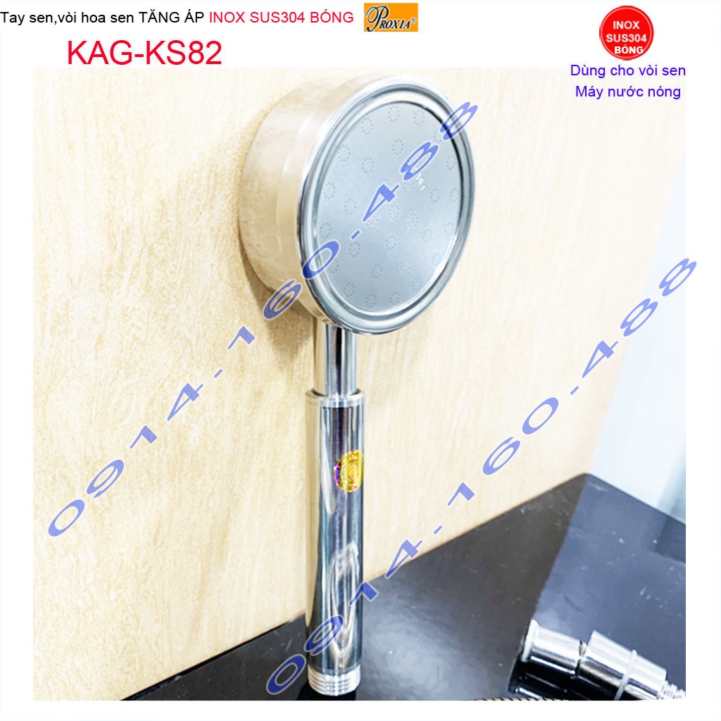 Vòi sen inox bóng gương sus304 Proxia KAG-KS82, bát sen tắm dây sen tăng áp nước mạnh sử dụng tốt