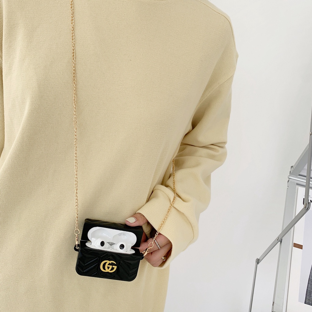 Túi đựng tai nghe màu đen Vỏ silicon Airpods có dây chuyền cho tai nghe Bluetooth Apple Airpod1 / 2 Pro Vỏ bảo vệ mềm