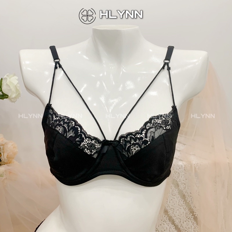 Set đồ lót lụa phối ren không mút có gọng m183