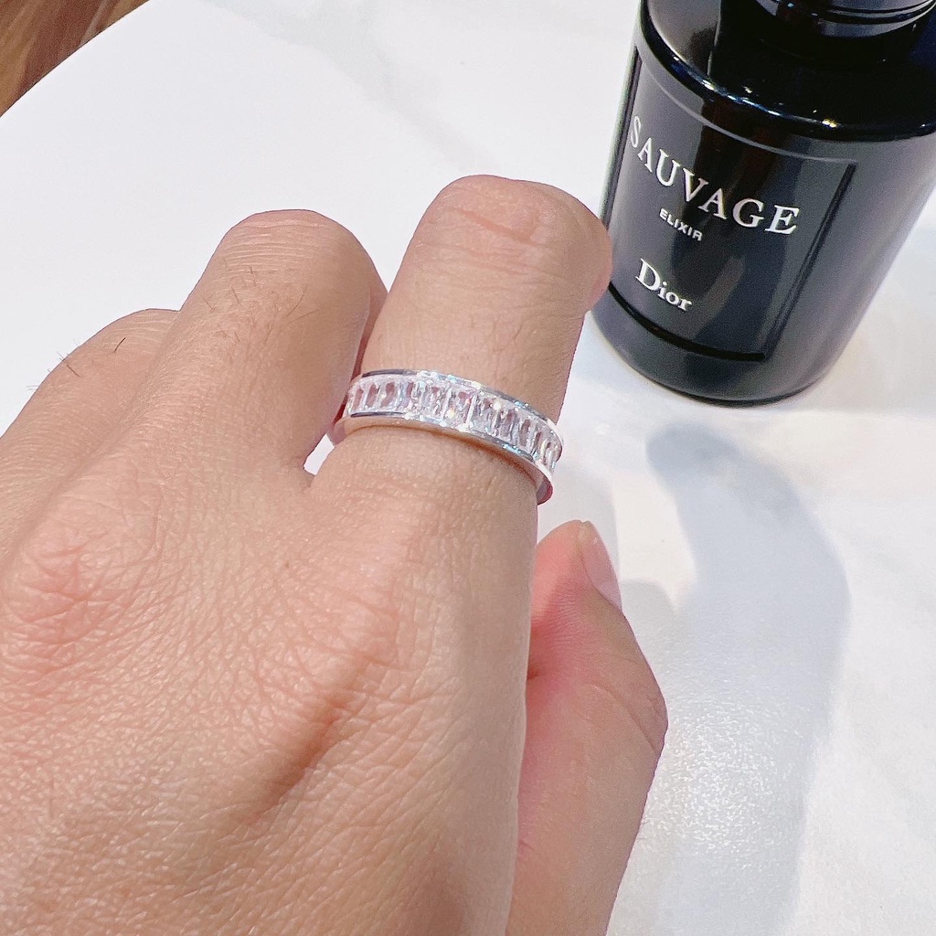 Nhẫn bạc H.A.S đính đá Baguette full vòng