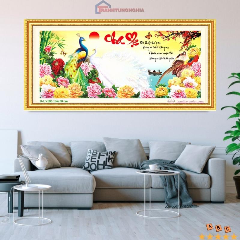 Tranh đính đá, tranh thêu chữ thập cha mẹ tuyệt đẹp