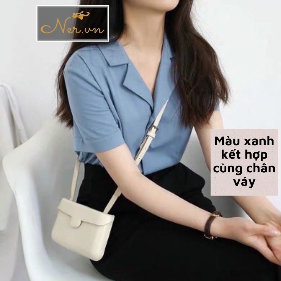 Áo sơ mi nữ form rộng công sở kiểu tay ngắn lỡ cổ vest Hàn Quốc chất lụa tơ hàn form Basic hàng cao cấp NER N109