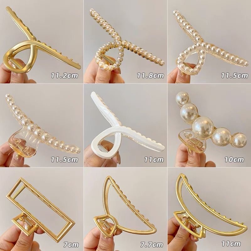 Kẹp càng cua cỡ lớn đính ngọc trai pha lê nhân tạo thiết kế bất đối xứng phụ kiện cổ điển cho nữ