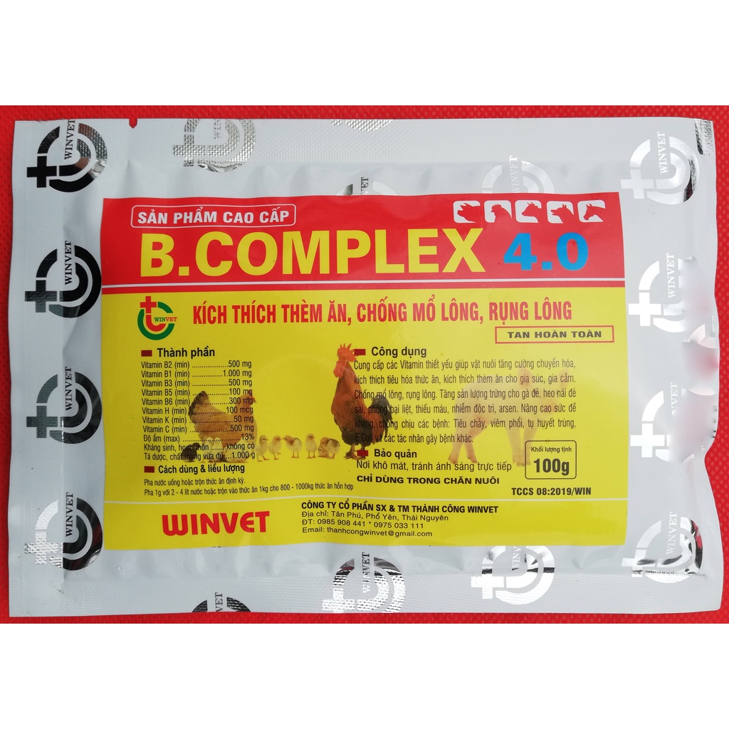1 gói B.COMPLEX 4.0  100g Kích thích thèm ăn cho trâu, bò, ngựa, dê, gà, vịt, chim cảnh, chó, mèo