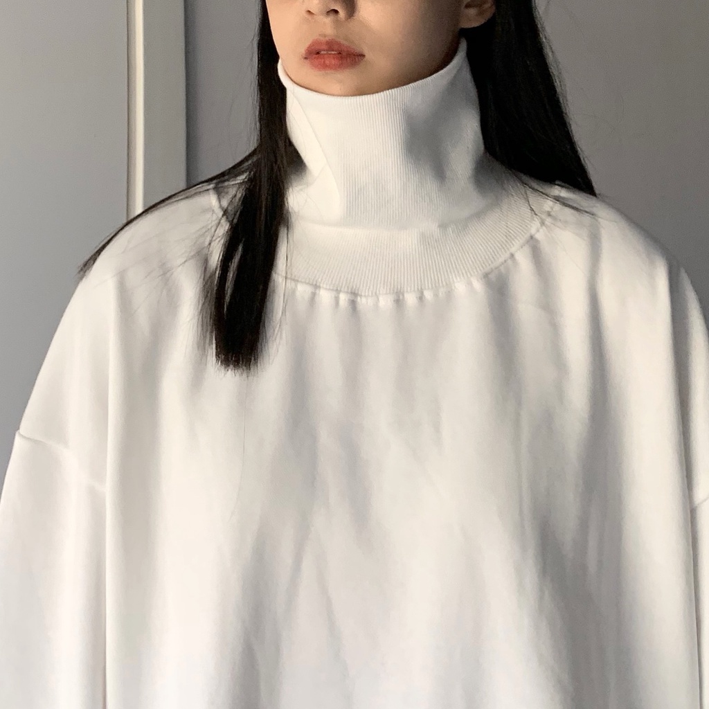 Áo sơ mi namcổ lọ mùa thu và mùa đông lười biếng rộng rãi màu trơn giản dị áo len dày tay dài FARU186