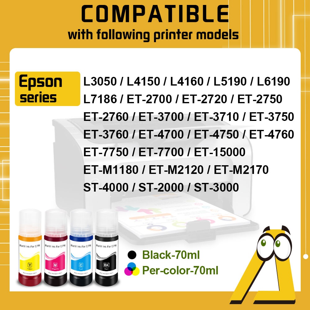 Bộ mực in 4 màu 003 cho máy in Epson L1110/ L3110/ L3150/ L4150/ L1110 mực nhập khẩu