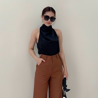 [Có sẵn] Áo lụa satin cổ yếm cao sang chảnh (có ảnh thật)