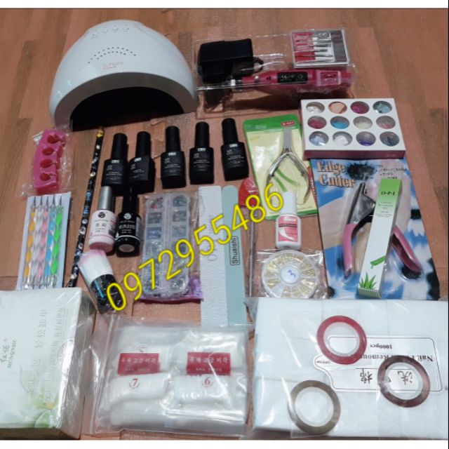 Combo đồ làm móng (sét đồ nails) gồm máy hơ sunone và máy mài mini