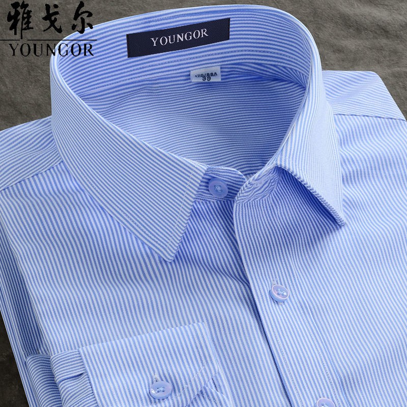 ❅Youngor cotton Áo sơ mi may sẵn DP nam dài tay công sở chuyên nghiệp xanh lam