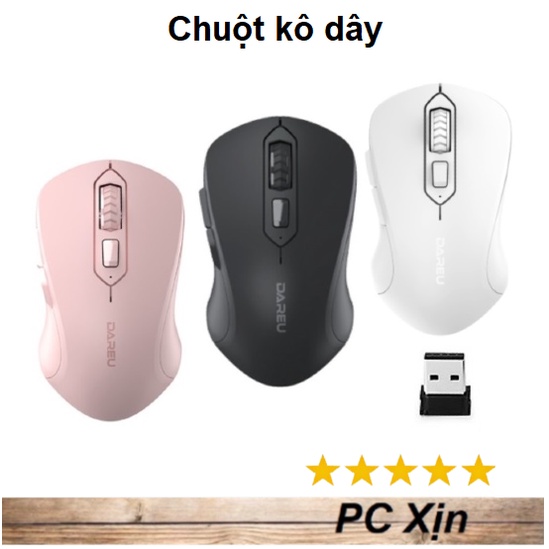 Chuột không dây Dareu LM115G Pink / Black / White- Có nút trợ năng