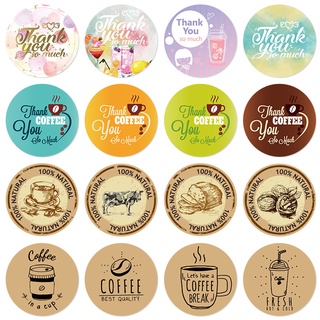 Bộ 2 cuộn nhãn dán trang trí cốc trà sữa/thực phẩm/bánh mì/cà phê in chữ thank you tự dính