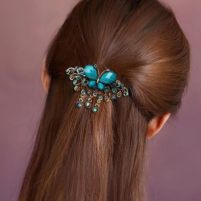 Kẹp Tóc Ruy Băng Đính Hình Bướm Tua Rua Kiểu Hán Phục Cổ Điển