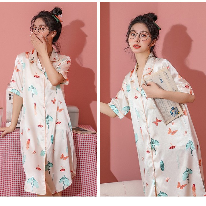 [ Mã FAMANU93 giảm 10% đơn 0đ ] Đầm Ngủ Lục Điểu - Đầm Bầu Lụa Ngắn Tay🌿 BIG SIZE XL,2XL🌿 Lụa Băng Mềm Mại - IVY122