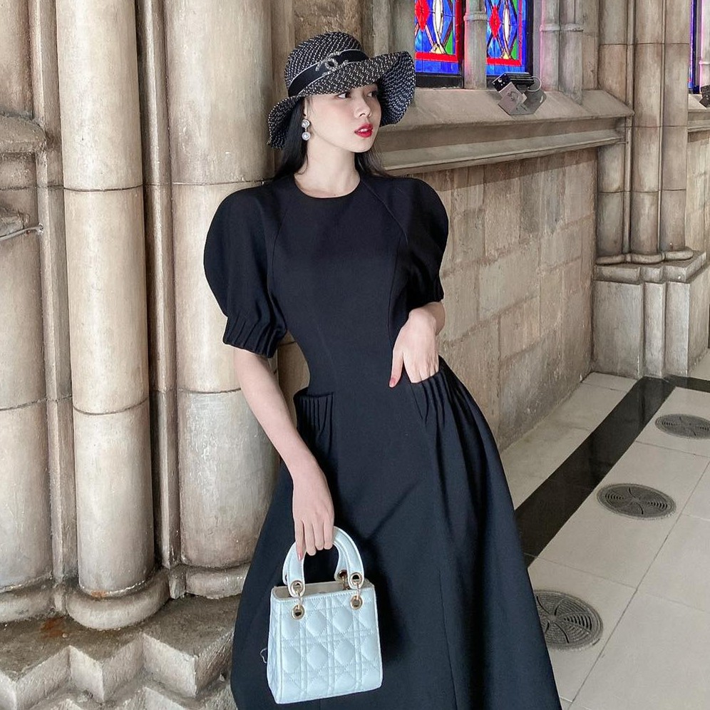 [CÓ SẴN] Đầm maxi đi biển màu đen cổ tròn, tay phồng bigsize váy đầm nữ đẹp đi biển giá rẻ | BigBuy360 - bigbuy360.vn