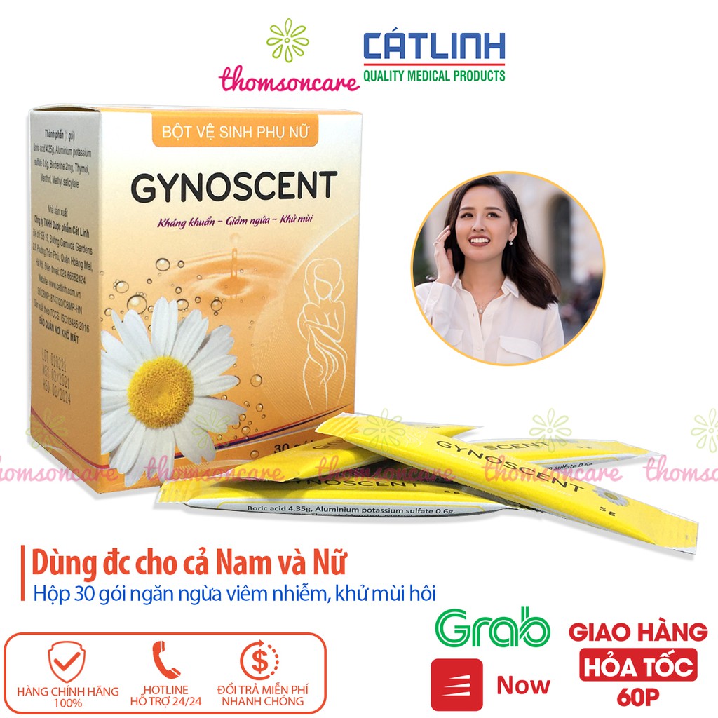 Bột pha vệ sinh phụ nữ Gynoscent của Dược Cát Linh hộp 30 gói, rửa phụ khoa khử mùi kháng khuẩn