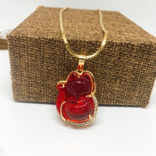 Dây chuyền nữ mặt Hồ Ly đá LAMASIA bọc bạc Thái mạ vàng đính đá may mắn, tài lộc(màu đỏ)