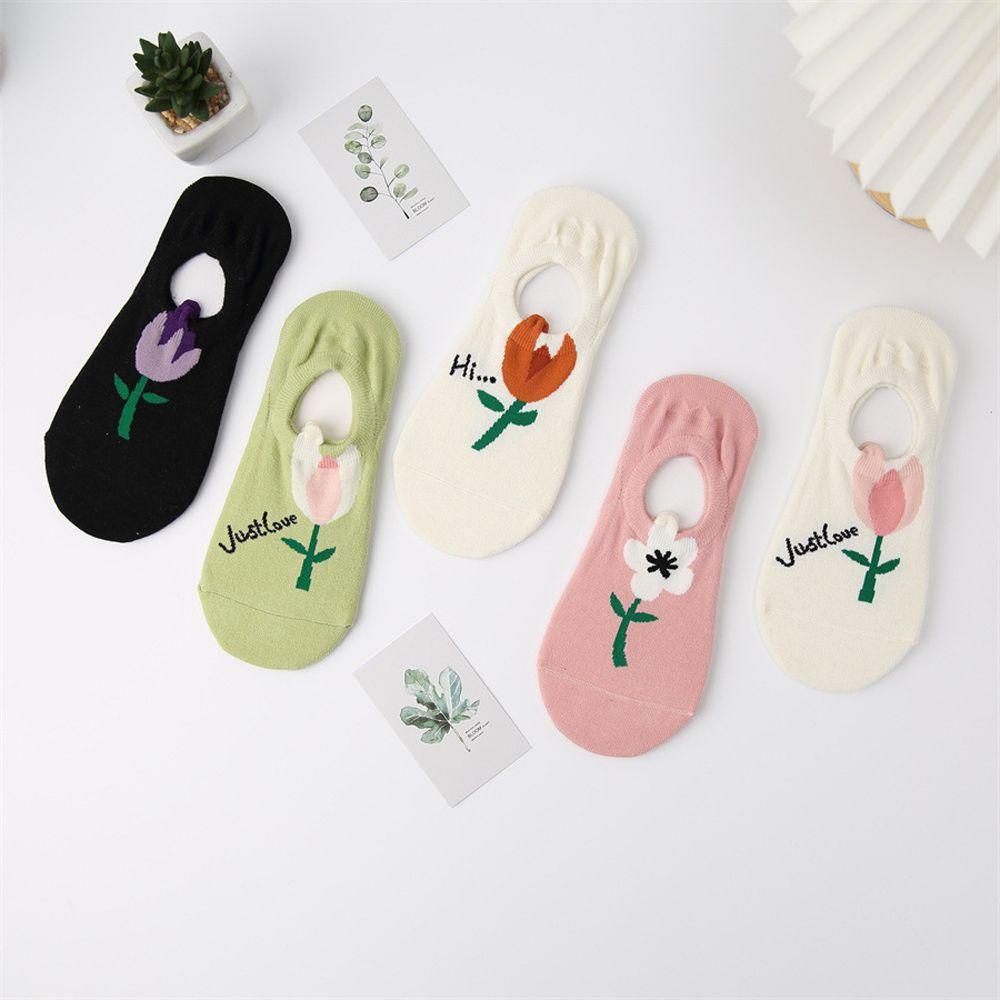 FORBETTER Đôi Vớ Cotton HọA TiếT Hoa Tulip ThờI Trang Cho Nữ