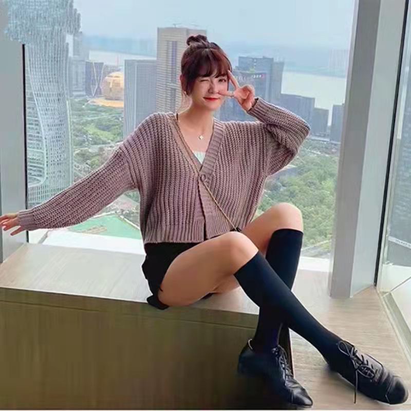 Áo Khoác len Móc Croptop Cổ Tim Tay Phồng Phong Cách Hàn Quốc | Smide Clothing