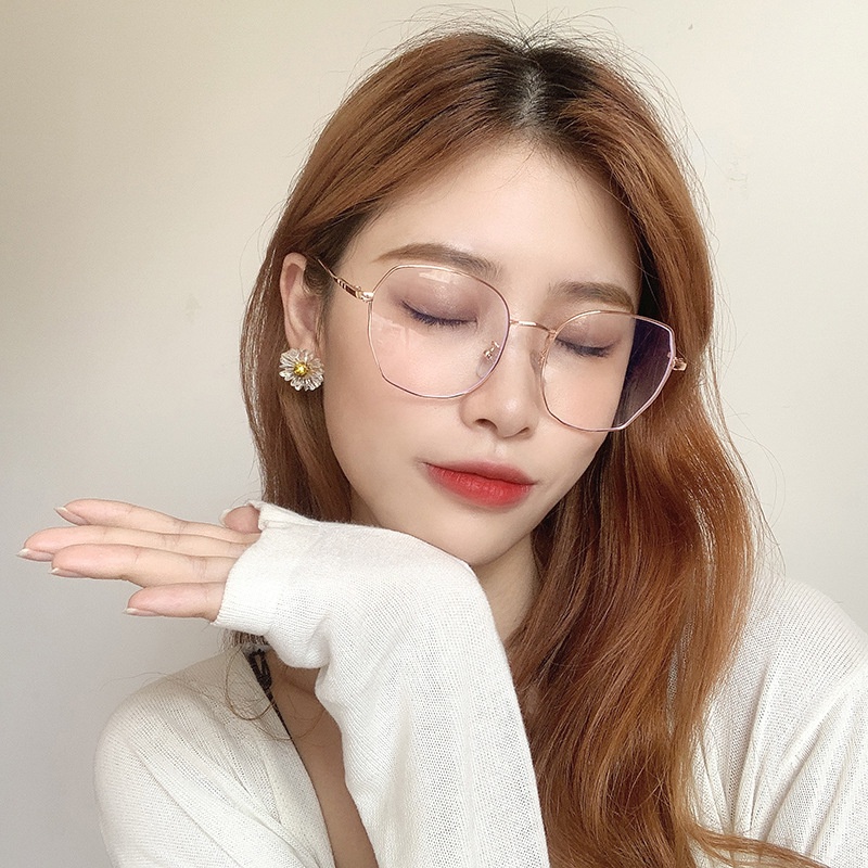 Kính cận thời trang nam nữ gọng kim loại hình đa giác, mắt kính không độ phong cách Hàn Quốc đẹp HANASO 045