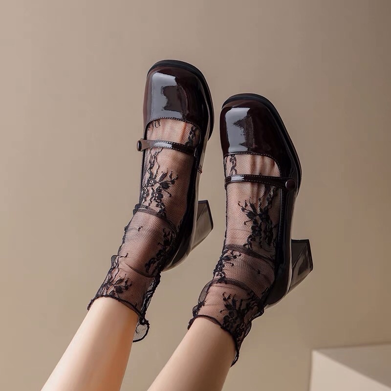 Giày Mary Jane quai ngang cao gót miệng nông lolita 2022