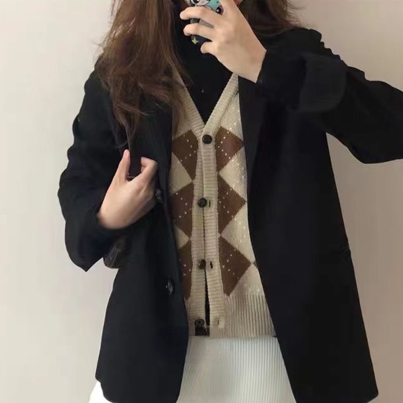 Áo Len Không Tay Họa Tiết Kim Cương Phong Cách Hàn Quốc 206238 Áo Sweater Sát Nách Dáng Rộng Thời Trang Mùa Thu Trẻ Trung