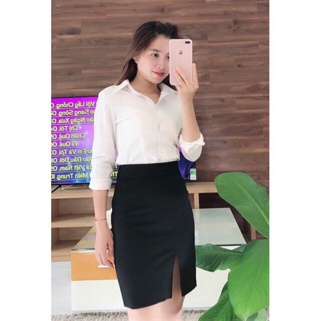 [ƯU ĐÃI KHỦNG] Chân váy bút chì lưng thun, xẻ tà trước, chất Umi Hàn đẹp | BigBuy360 - bigbuy360.vn