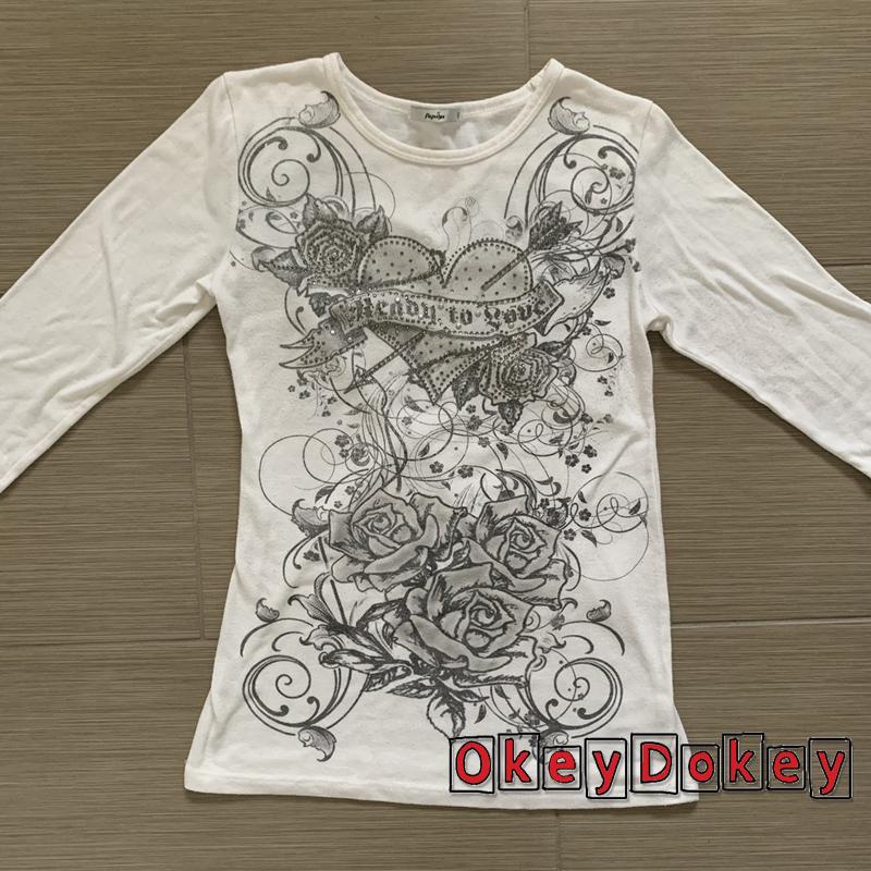 Áo croptop tay dài cổ tròn họa tiết trái tim đính đá phong cách cổ điển cho nữ