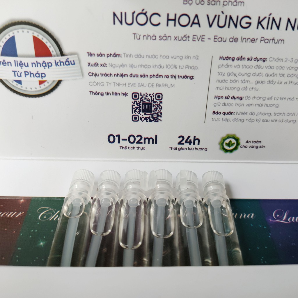 Nước Hoa Cô Bé 06 Chai 1ml Lưu Hương Thơm Lâu - Nước Hoa Vùng Kín Nữ Chính Hãng EVE Eau de Inner Parfum (Có che tên)