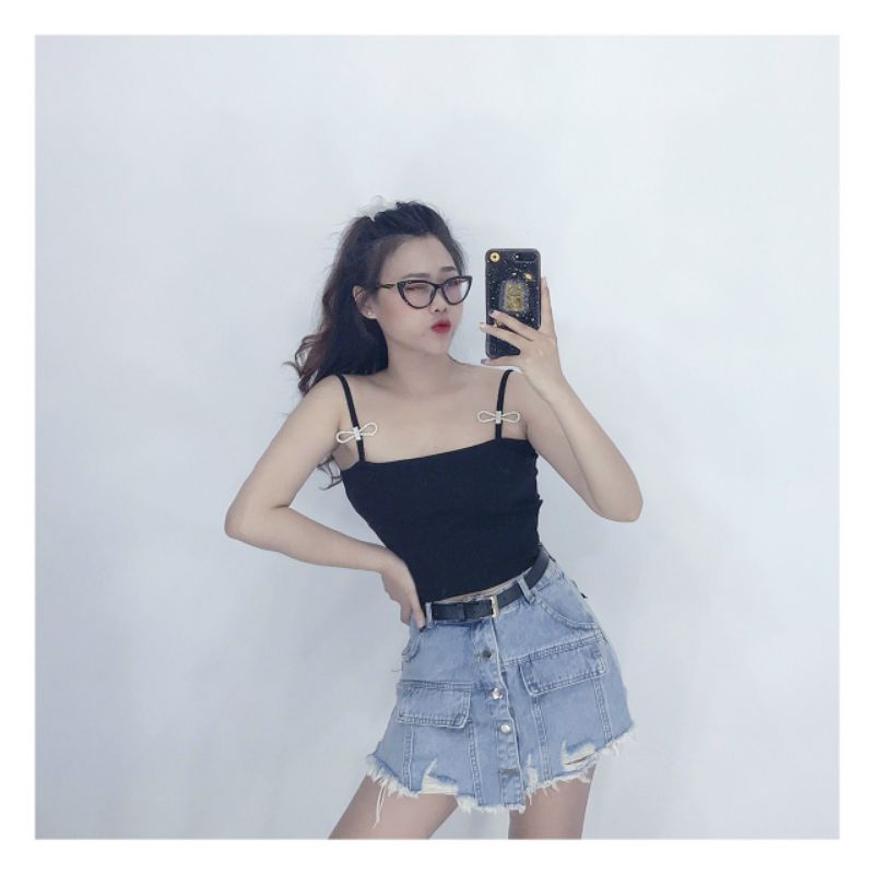 Áo 2 dây đính nơ đá