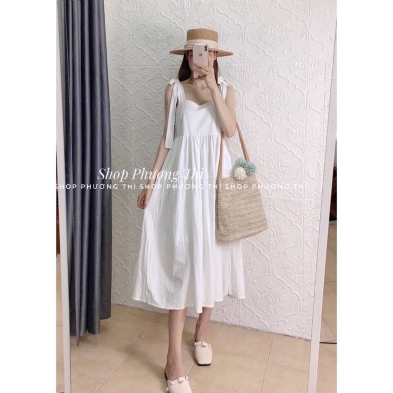 Đầm - Váy Hai Dây Babydoll Thô Thắt Nơ Ulzzang 4 Màu 1605