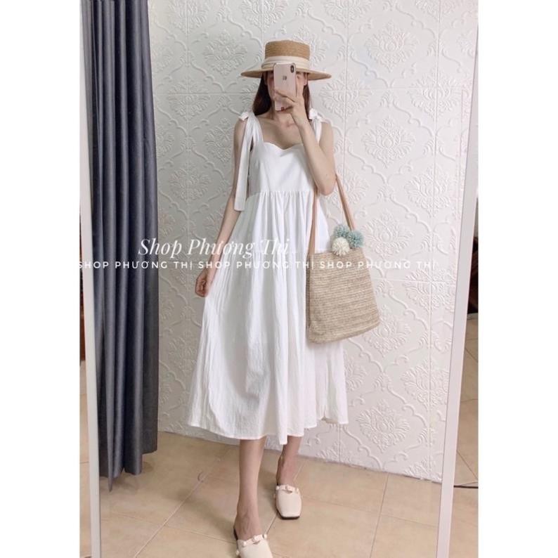 Đầm - Váy Hai Dây Babydoll Thô Thắt Nơ Ulzzang 4 Màu 1605 | BigBuy360 - bigbuy360.vn