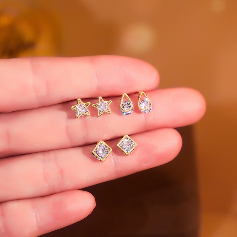 Bộ ba đôi khuyên tai JIUDUOLAN đính đá zircon tinh tế thời trang màu vàng / bạc kim an toàn cho nữ