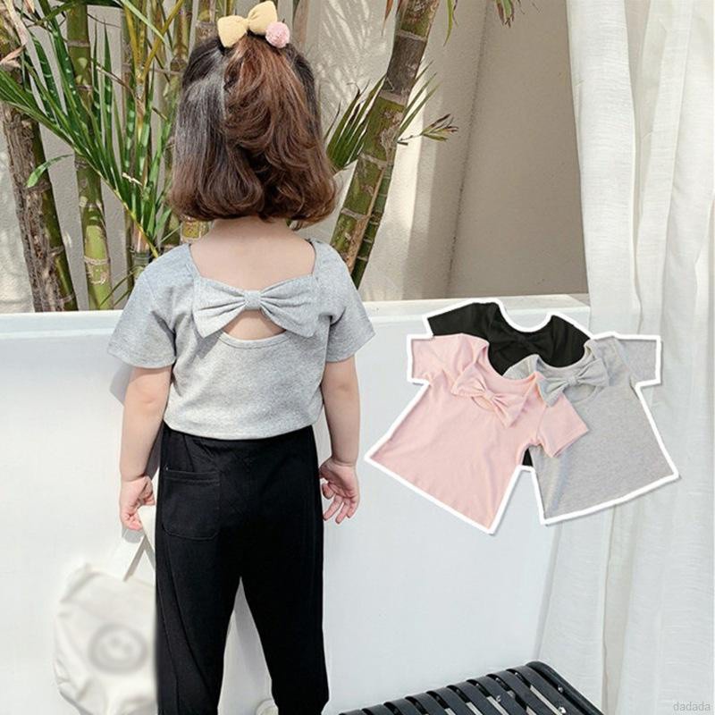 Áo Thun Tay Ngắn Thắt Nơ Sau Lưng Phong Cách Hàn Quốc Cho Bé Gái