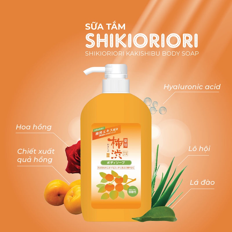 SỮA TẮM SHIKIORIORI CHIẾT XUẤT QUẢ HỒNG DƯỠNG ẨM (CHAI 600ML)