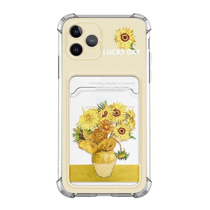 Ốp Điện Thoại Họa Tiết Hoa Hướng Dương Có Ngăn Đựng Thẻ Cho Iphone 14promax / 13mini 11 / 12pro 678Plus / xsmax / xr