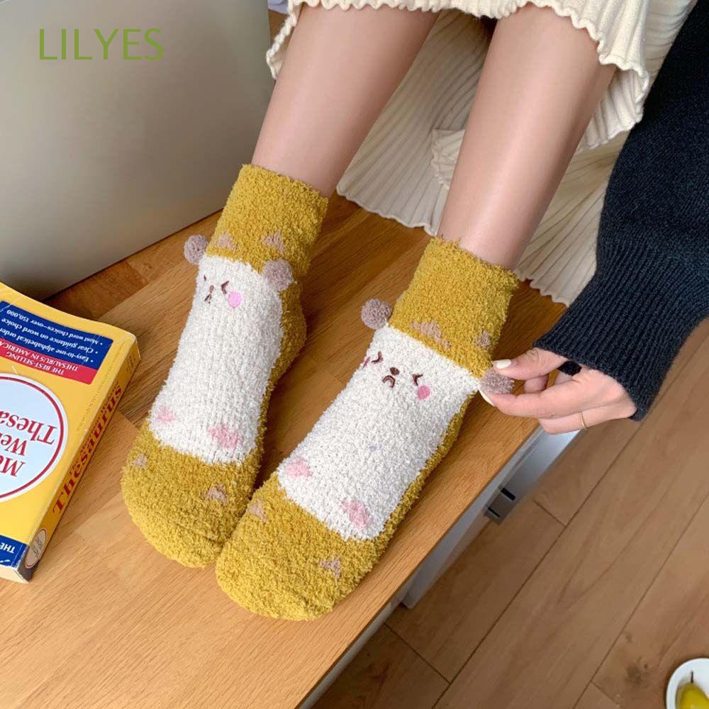 Vớ lông cừu san hô dày dặn giữ ấm mùa đông họa tiết động vật dễ thương nhiều màu phong cách Hàn Quốc cho nữ