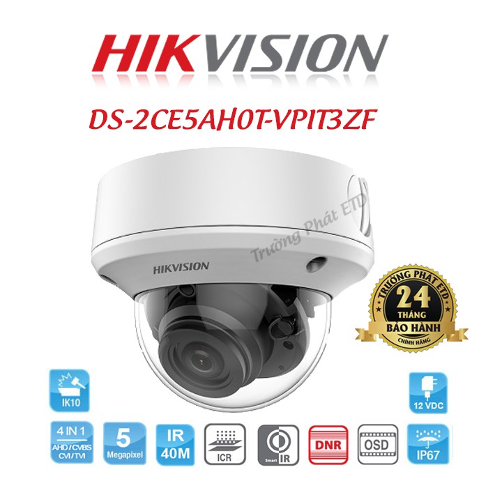 Camera HD-TVI Dome Hồng Ngoại 5.0 Megapixel HIKVISION DS-2CE5AH0T-VPIT3ZF - Hàng Chính Hãng