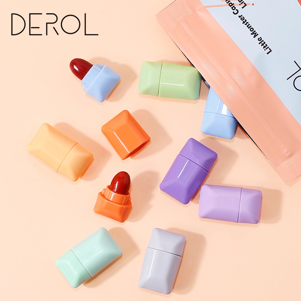 Set 8 son môi DEROL mini hình viên kẹo họa tiết quái vật dễ thương