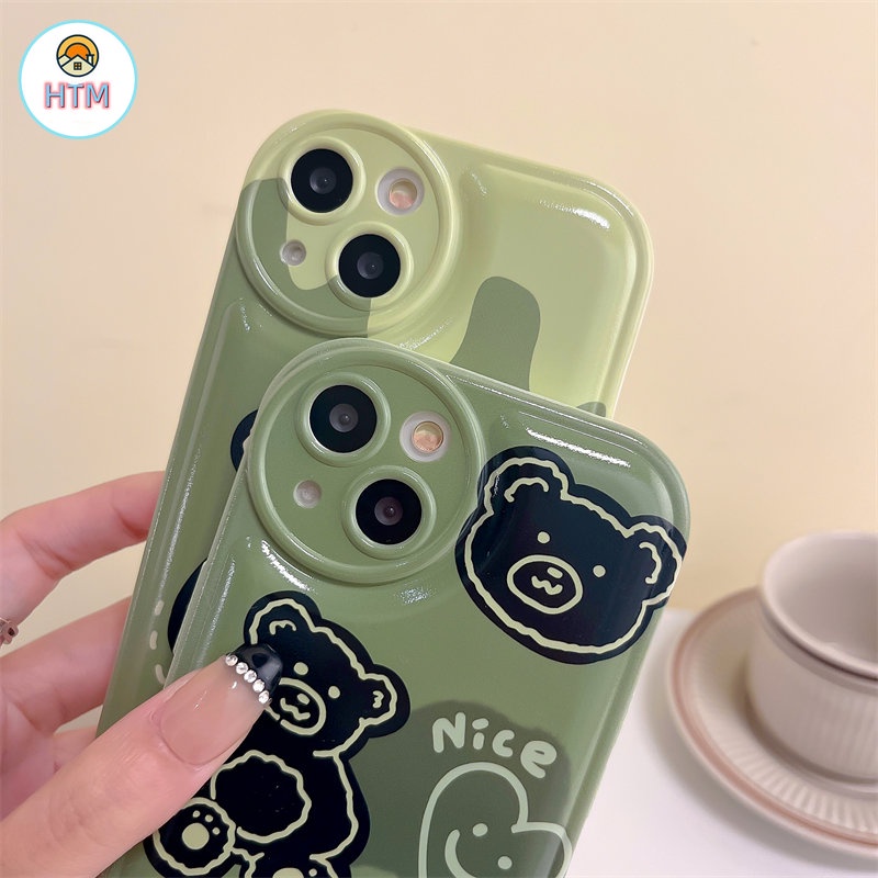 Ốp Điện Thoại TPU Dẻo In Hình Gấu Xanh Hoạt Hình Có Lỗ Tròn Cho iPhone 14 13 12 Pro Max 11 14 Pro XS Max X XR 7 8 Plus