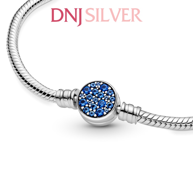 Vòng tay bạc 925 cao cấp - Mẫu vòng Sparkling Blue Disc Clasp Snake, có thể mix thêm hạt charm vào vòng theo ý thích