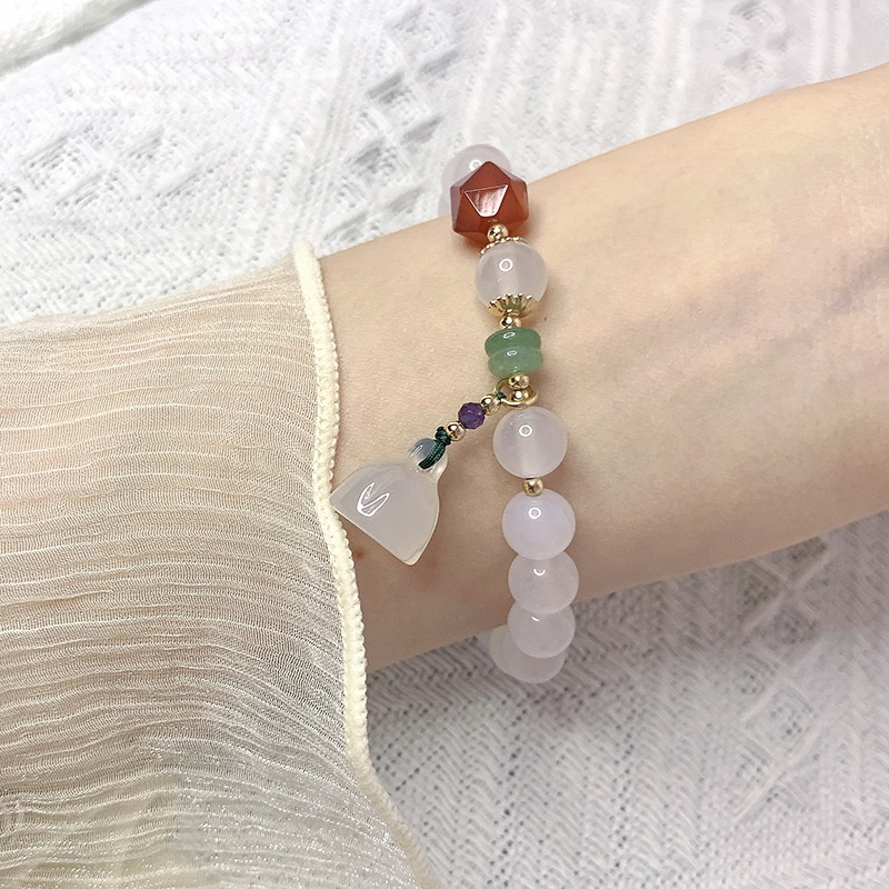 [Hàng Mới Về] Vòng Tay Đá Mã Não Trắng Cỡ Nhỏ Tươi Mới Mùa Xuân Hè Cho Nữ