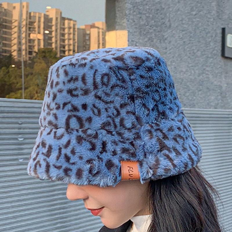 Mũ Bucket phủ lông dày dặn giữ ấm họa tiết ngựa vằn thời trang thu đông Hàn Quốc cho nữ