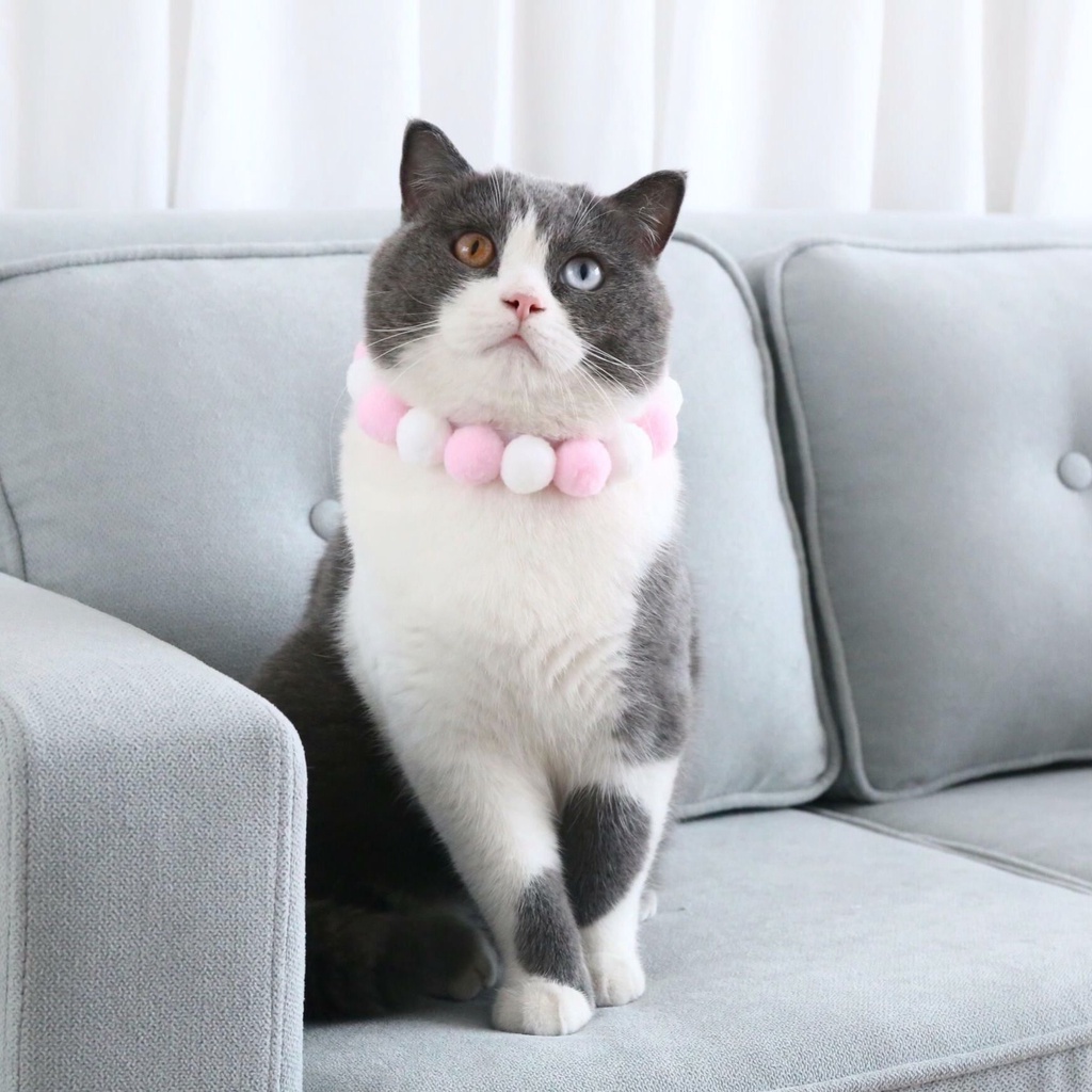 Vòng cổ quả bóng lông nhiều màu phong cách Giáng sinh cho thú cưng