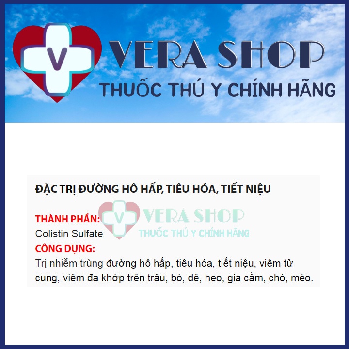 BIO COLISTIN INJ 100ML - Hô hấp, tiêu hóa, tiết niệu,  sưng mắt, phù thủng cho trâu, bò, dê