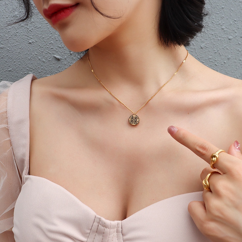 Vòng cổ MALA thép titan mặt chữ Trung Hoa không gỉ MAYEBE LAVEND