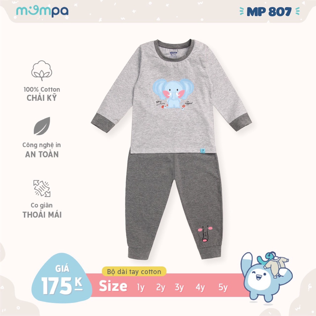 [Chính Hãng] Bộ dài tay cotton họa tiết động vật trẻ em MPA807 Mompa